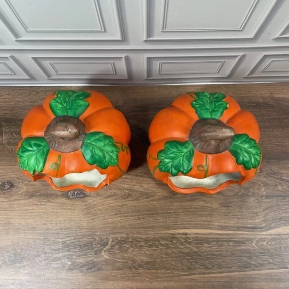 Vintage Ceramic Hand Painted Halloween Pumpkin Witch Toad Fall Decor Set of 2